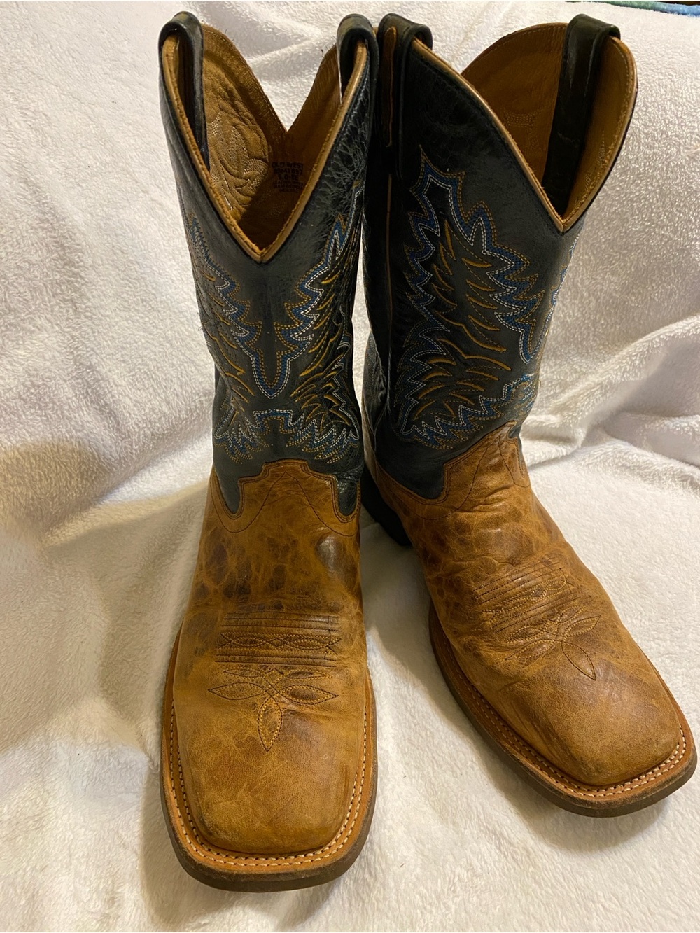 Old West Men's Two-Tone Brown and Blue Western Cowboy Boots Size 9 EE